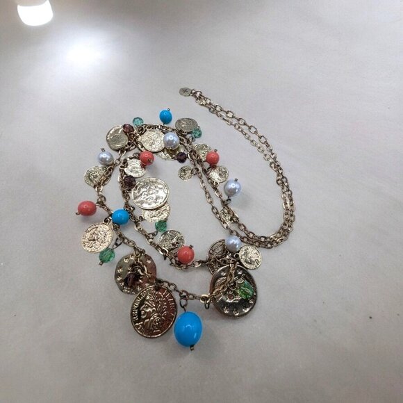 R J GRAZIANO Jewelry - Vintage R J GRAZIANO 90s Gold Tone Coin Charm and Bead Necklace